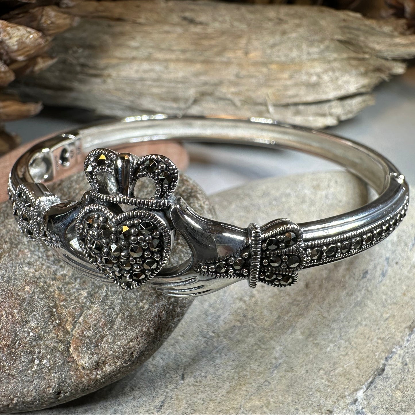 Galway Irish Claddagh Marcasite Bracelet in Sterling Silver — view 10