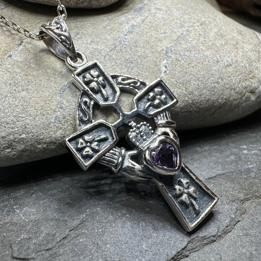 Irish Love Shamrock Claddagh Cross Necklace — view 12