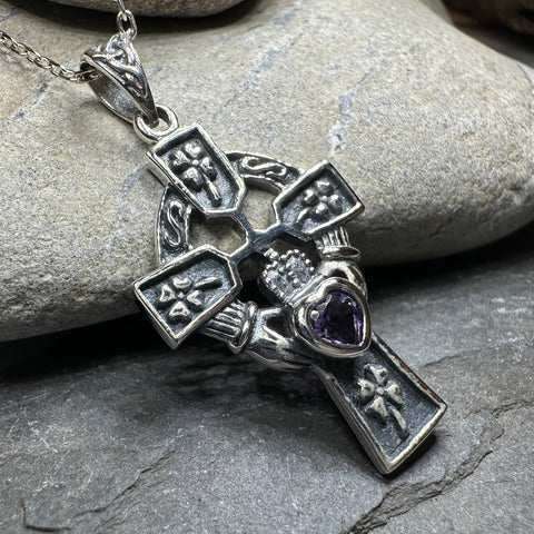 Load image into Gallery viewer, Irish Love Shamrock Claddagh Cross Necklace
