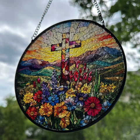 Load image into Gallery viewer, Wildflowers New Beginnings Cross Suncatcher
