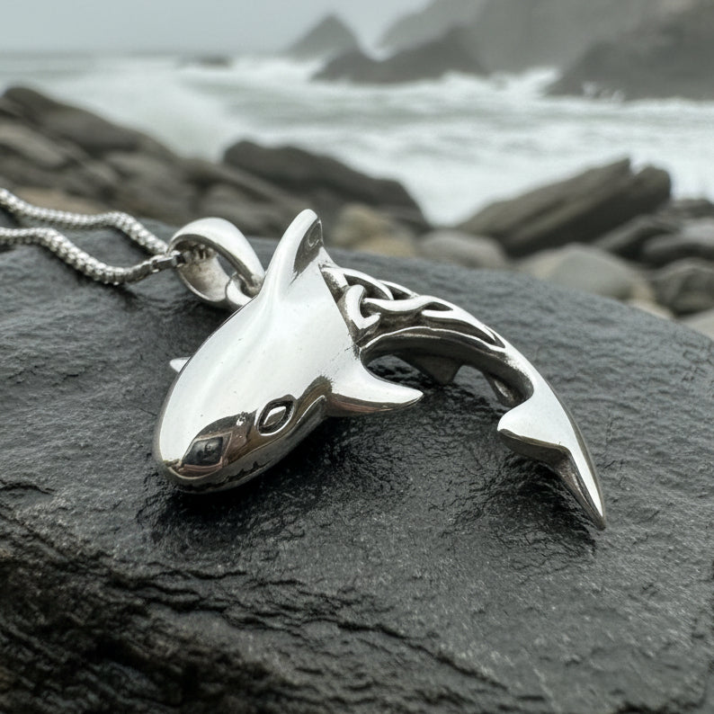 Nautical Celtic Shark Necklace in Sterling Silver
