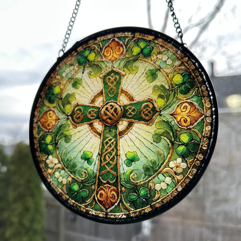 Load image into Gallery viewer, Ireland's Celtic Cross Stained Glass Suncatcher Gift
