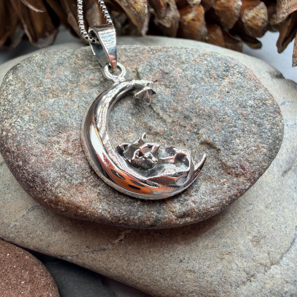 Fox on the Moon Necklace in Sterling Silver
