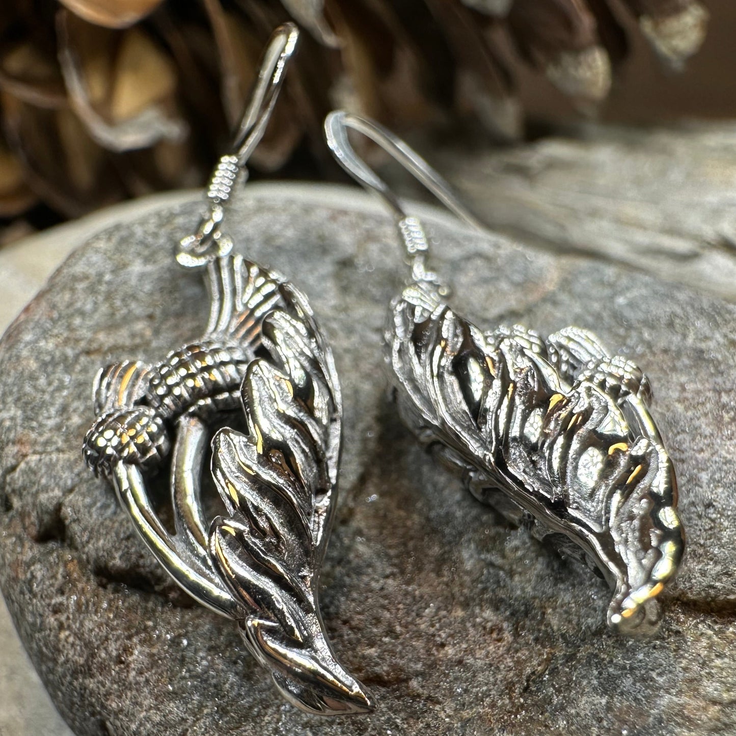 Cluaran Scottish Thistle Earrings in Sterling Silver