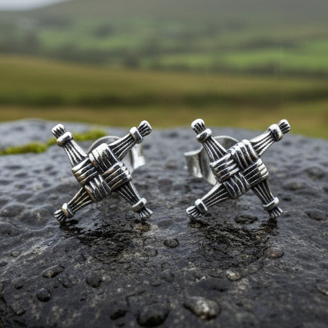 Saint Brigid's Cross Post Earrings in Sterling Silver