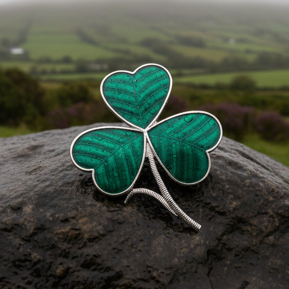 Enamel Green Irish Shamrock Scarf Ring