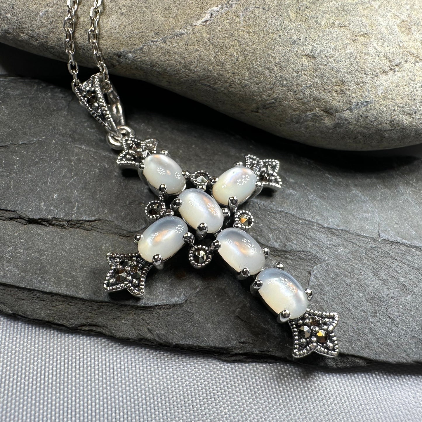 Eyrlis Marcasite Cross Necklace in Sterling Silver