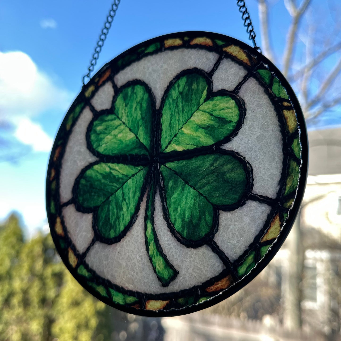 Irish Lucky Shamrock Stained Glass Gift