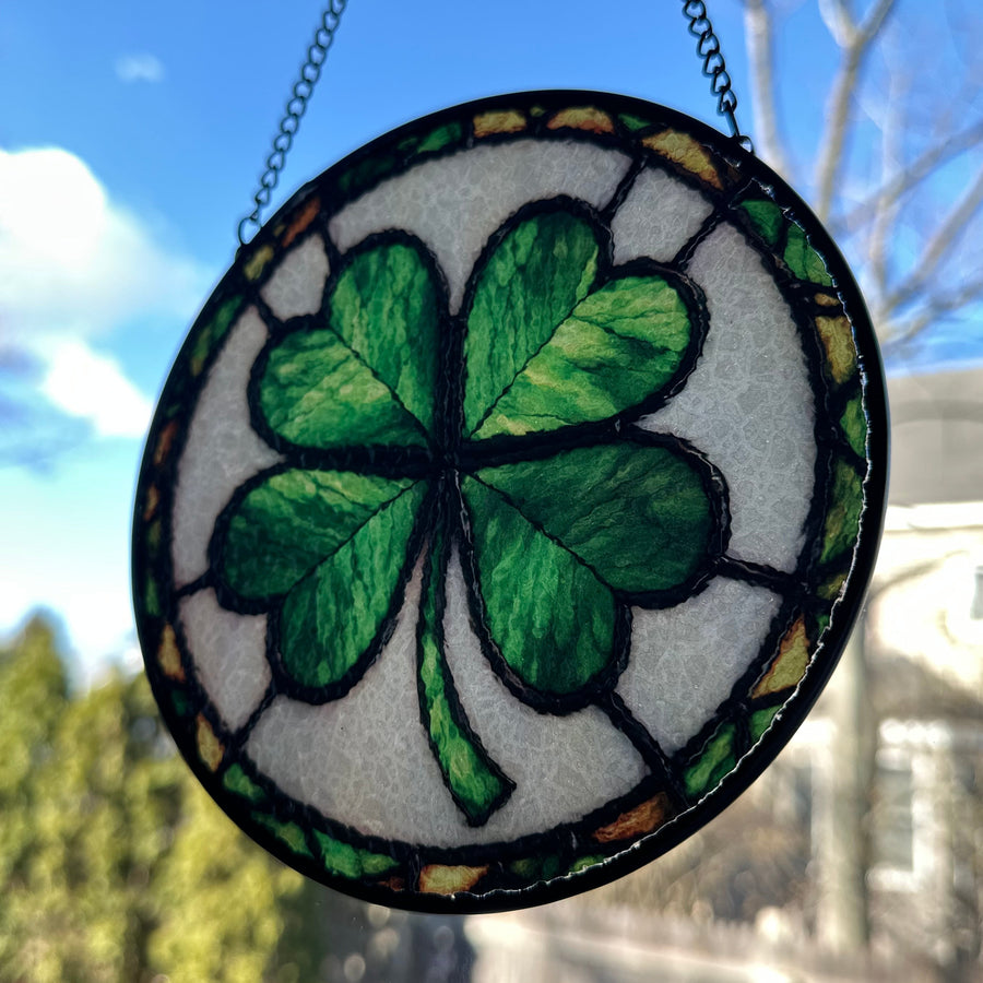 Irish Lucky Shamrock Stained Glass Gift