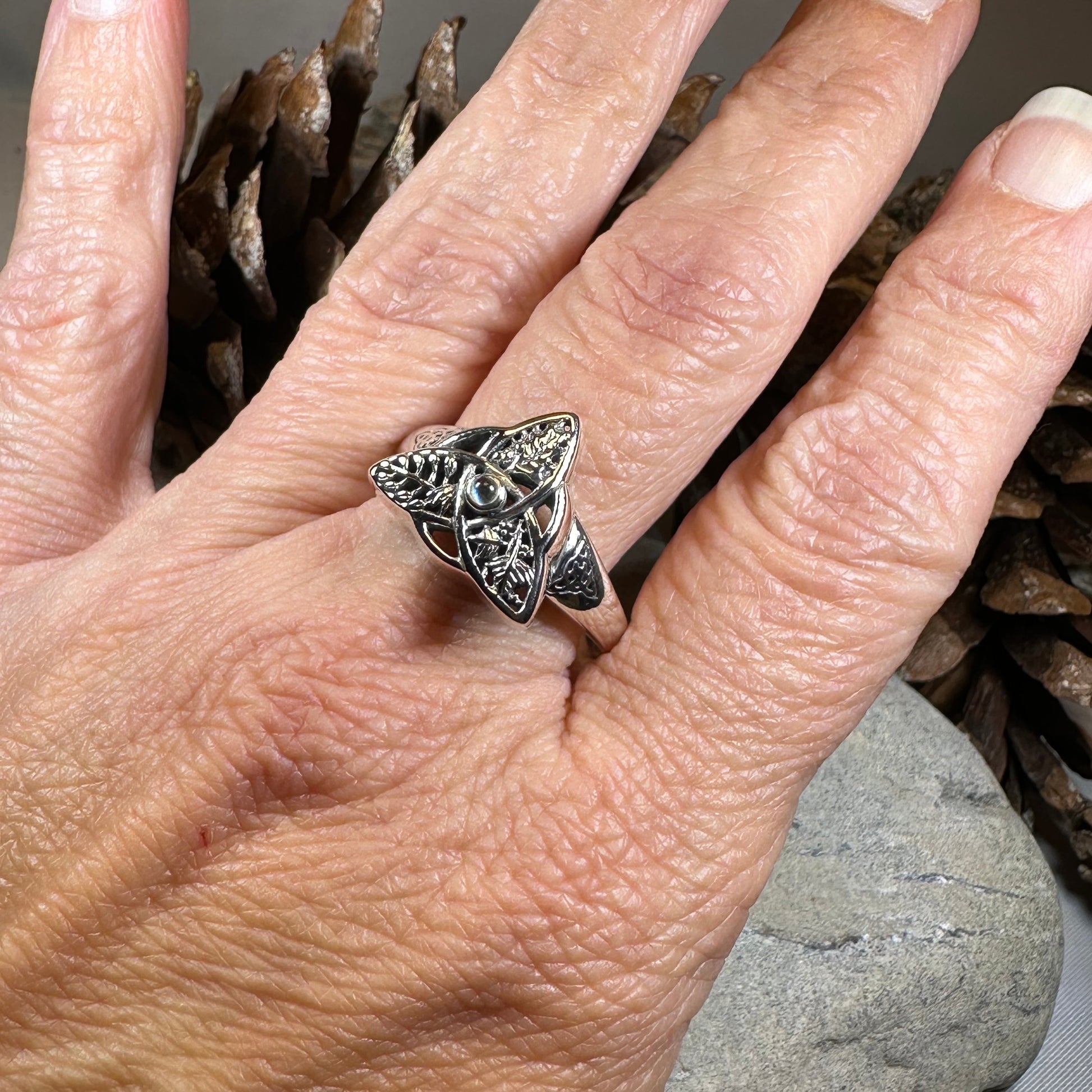 Oak Ash Thorn Moonstone Ring in Sterling Silver — view 8