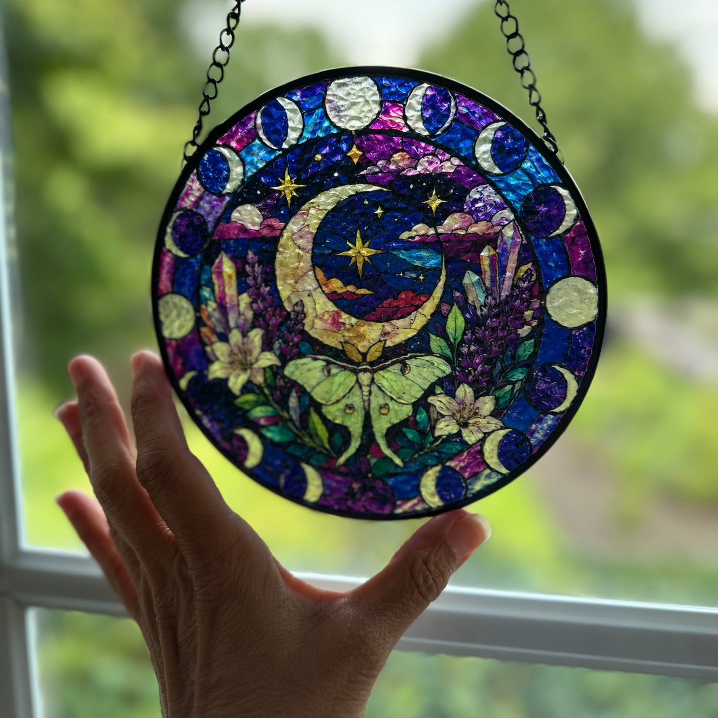 Magical Crescent Moon & Luna Moth Suncatcher