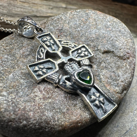 Load image into Gallery viewer, Irish Love Shamrock Claddagh Cross Necklace

