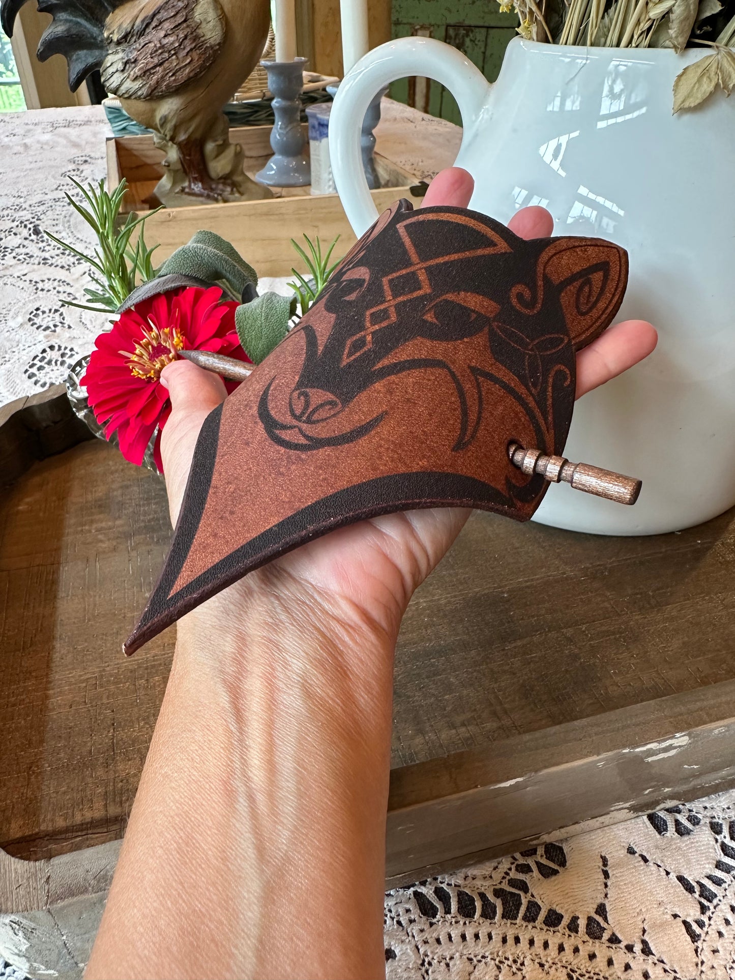 Celtic Wolf Leather Hair Slide for Women