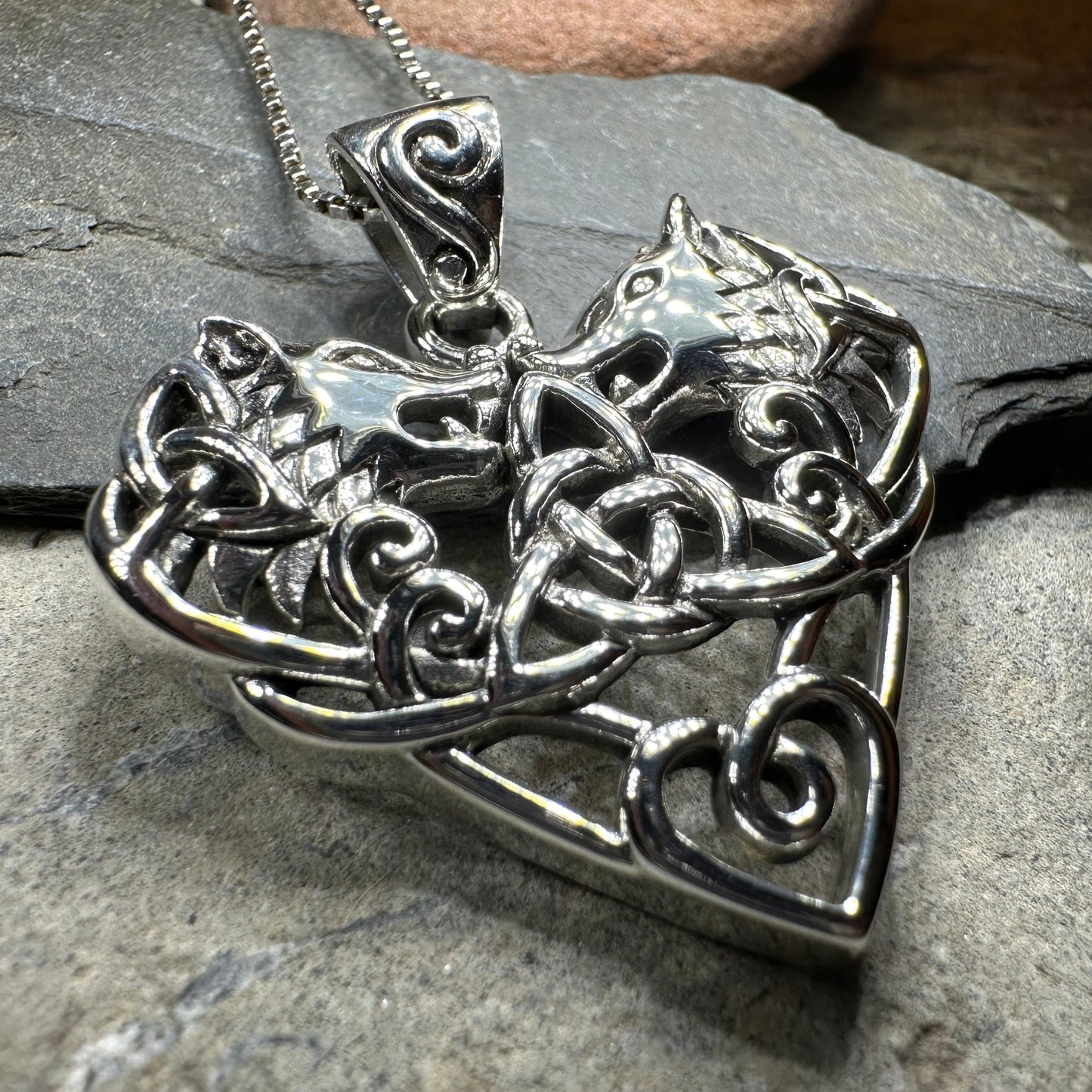 Celtic Wolf Love Necklace in Sterling Silver — view 3