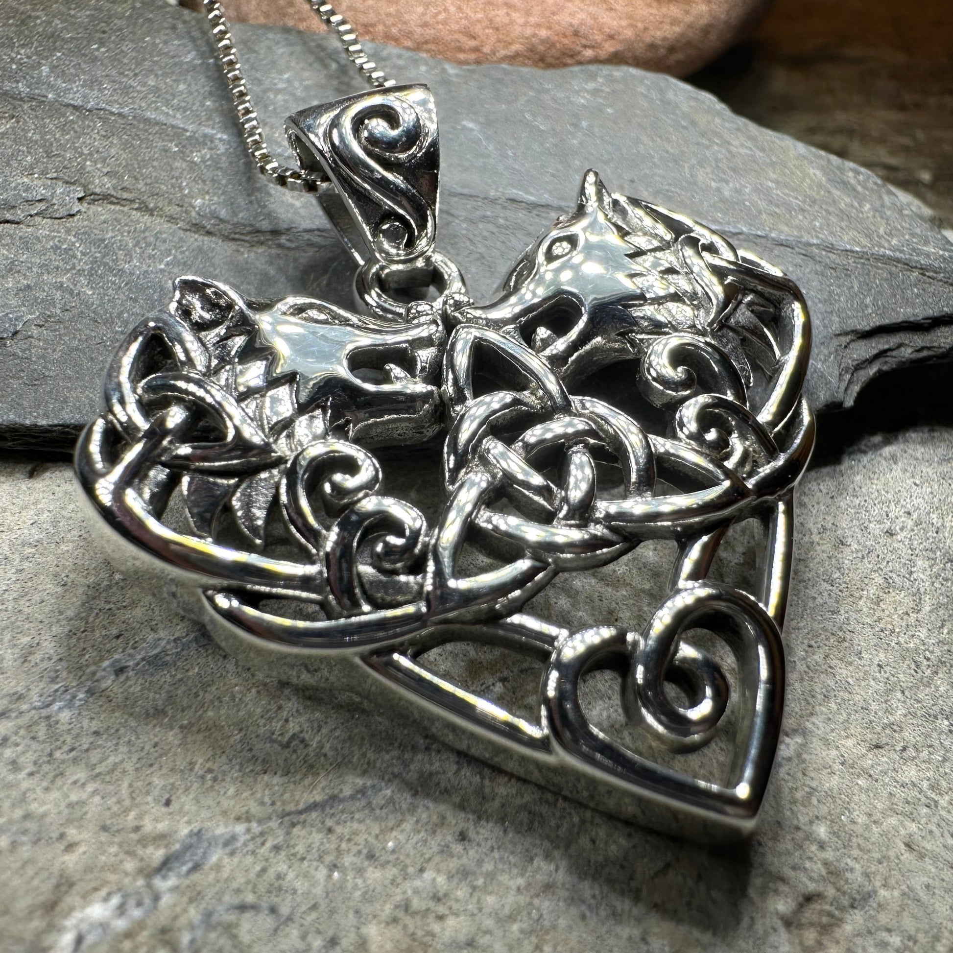 Celtic Wolf Love Necklace in Sterling Silver — view 3