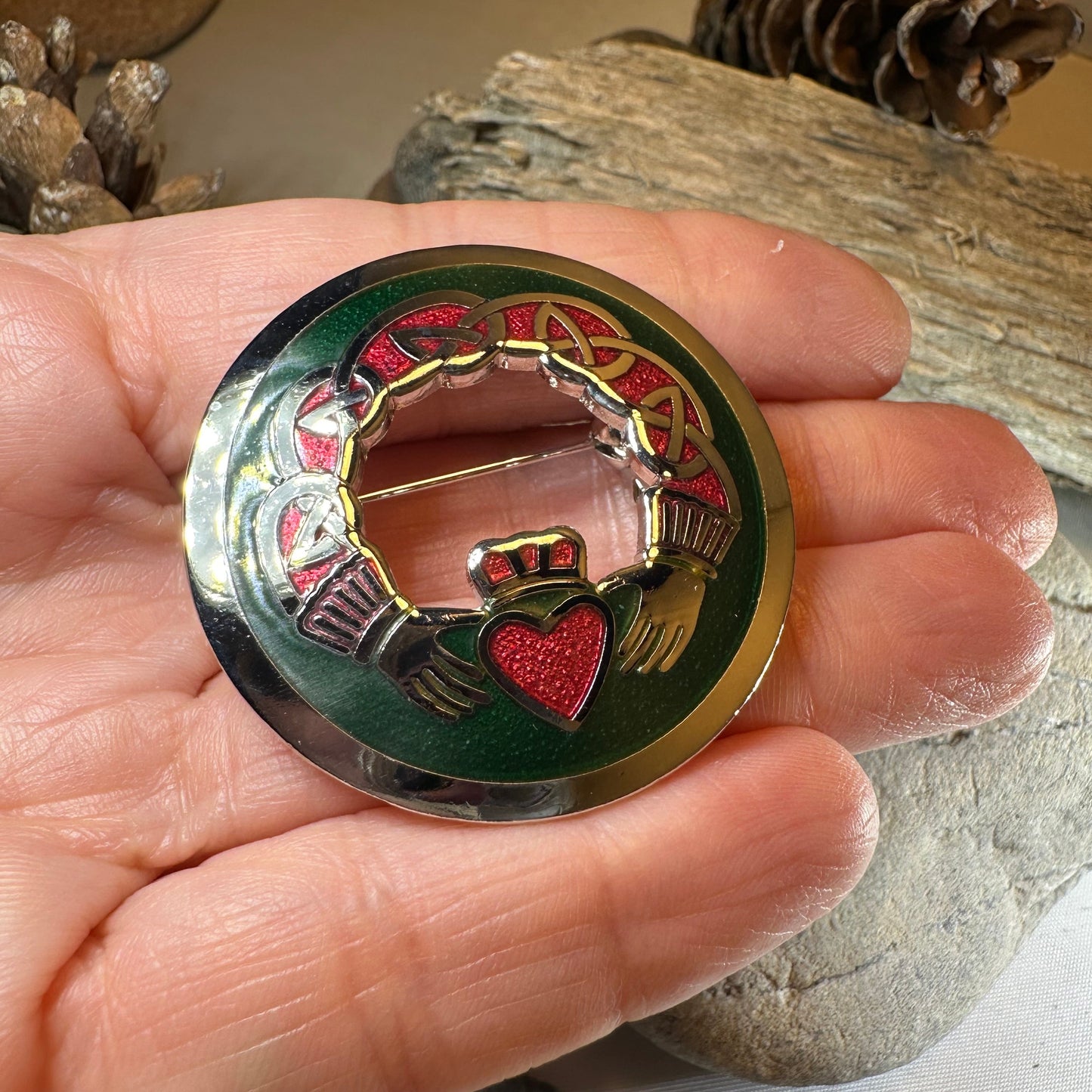 Enamel Irish Claddagh Brooch — view 5