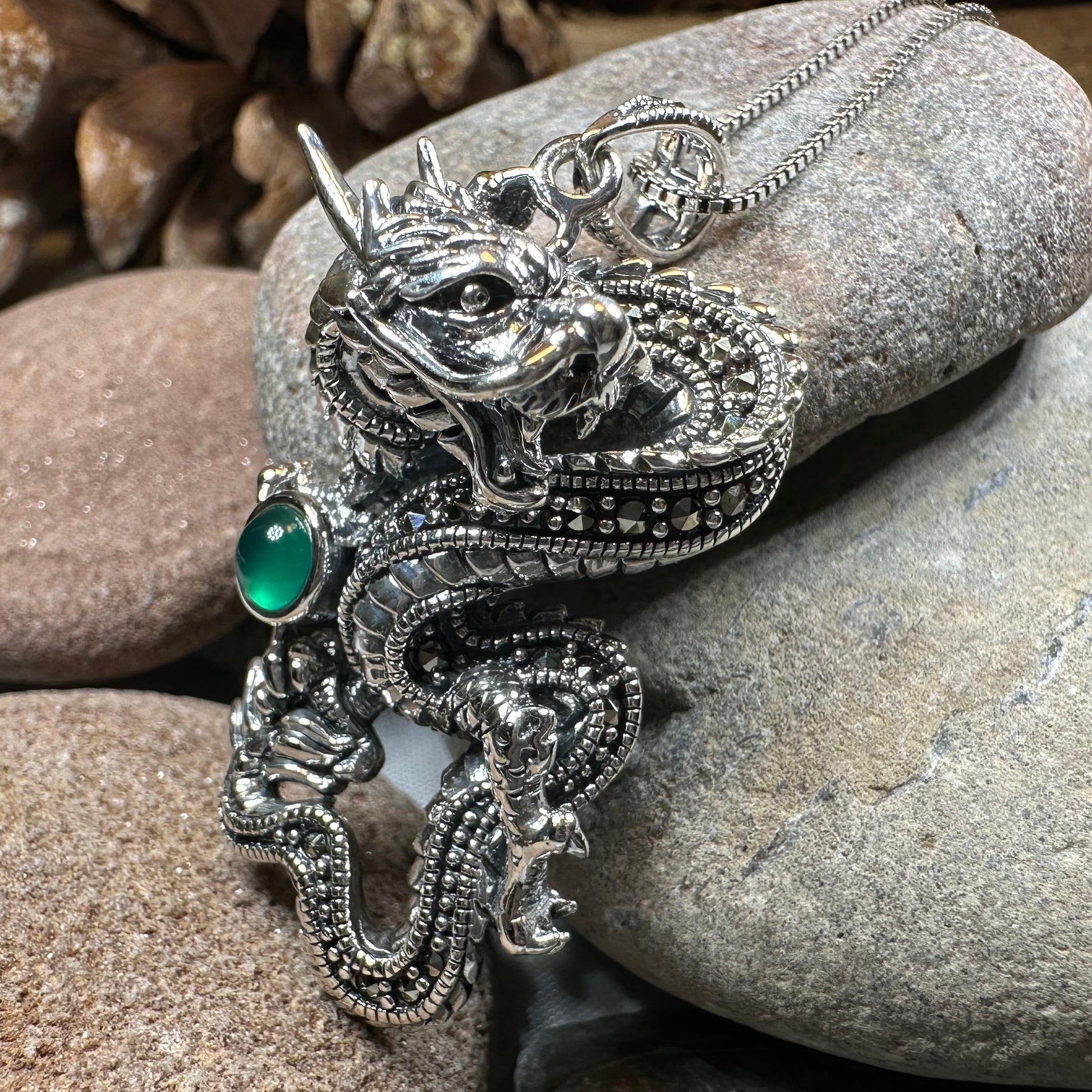 Avrae Marcasite Dragon Necklace in Sterling Silver — view 9