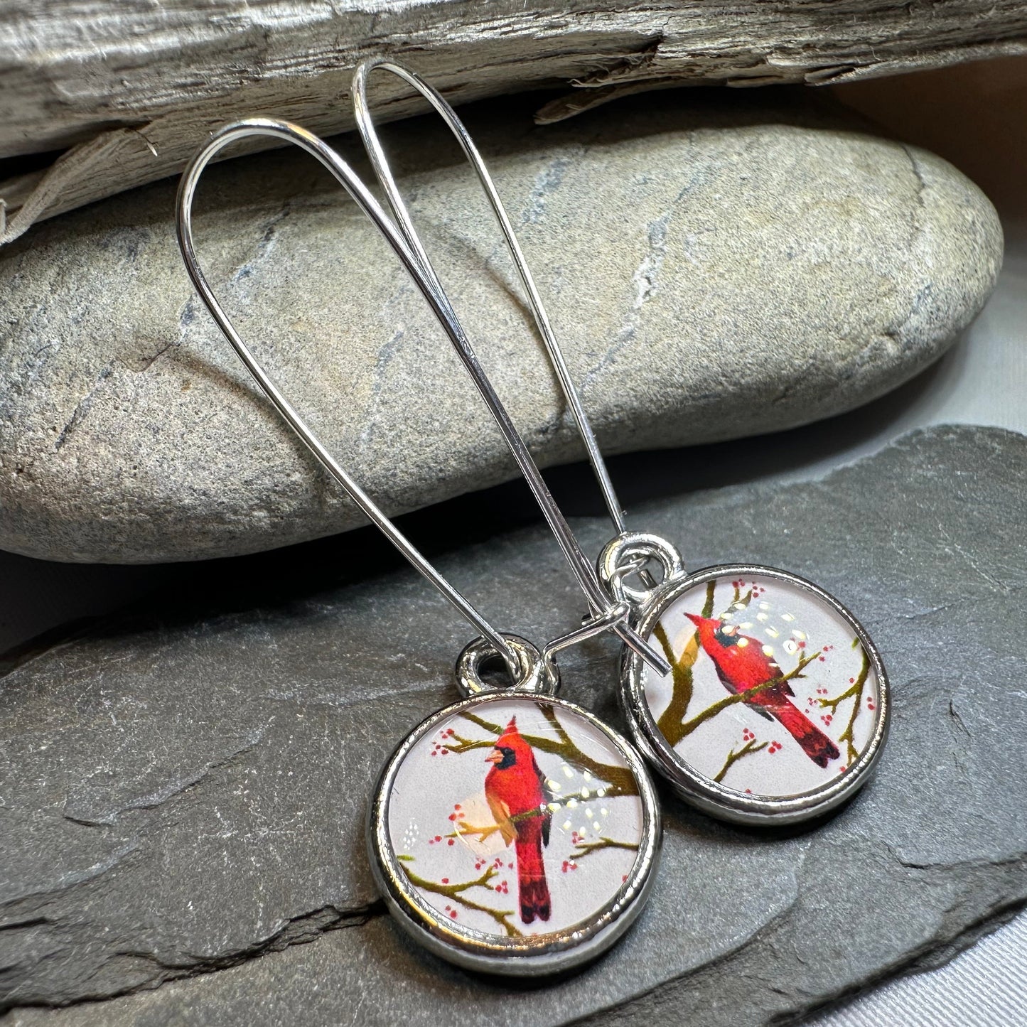 Winter Cardinal Art Earrings