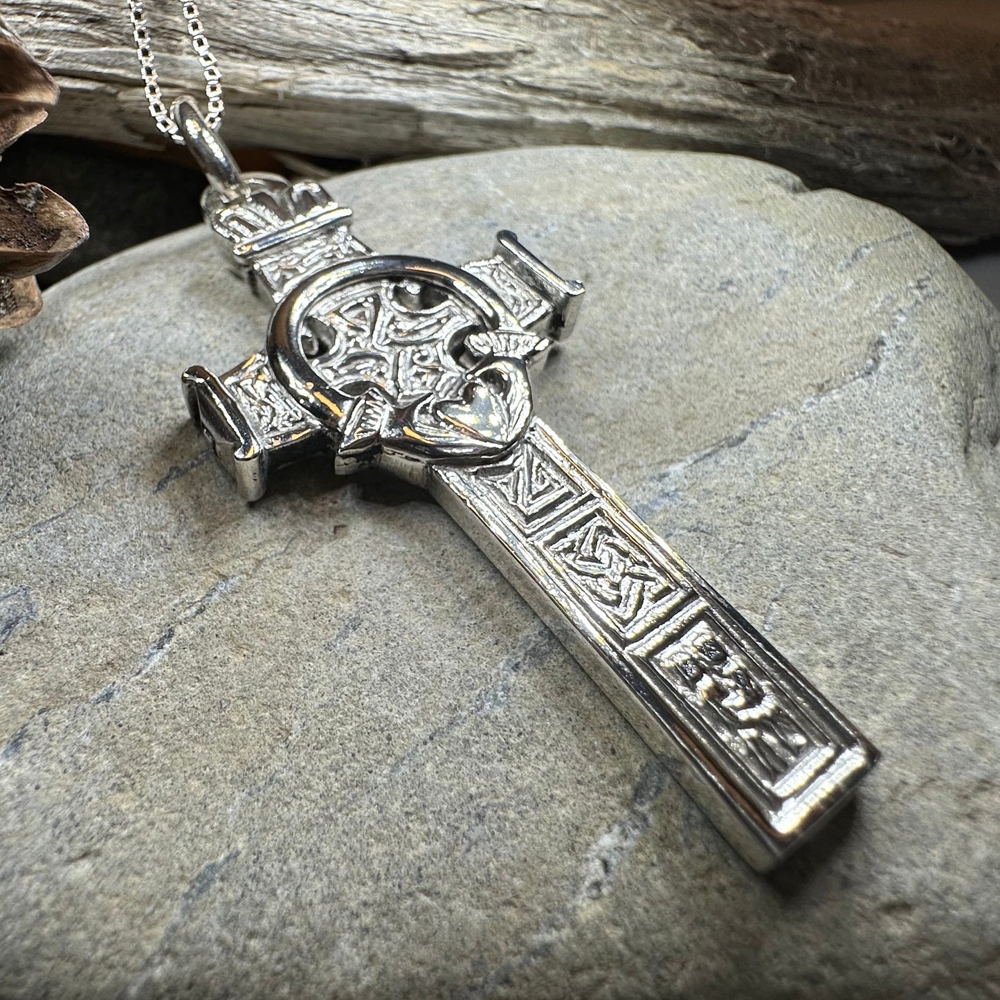Large Artisan Irish Claddagh Cross Necklace - Made in Ireland