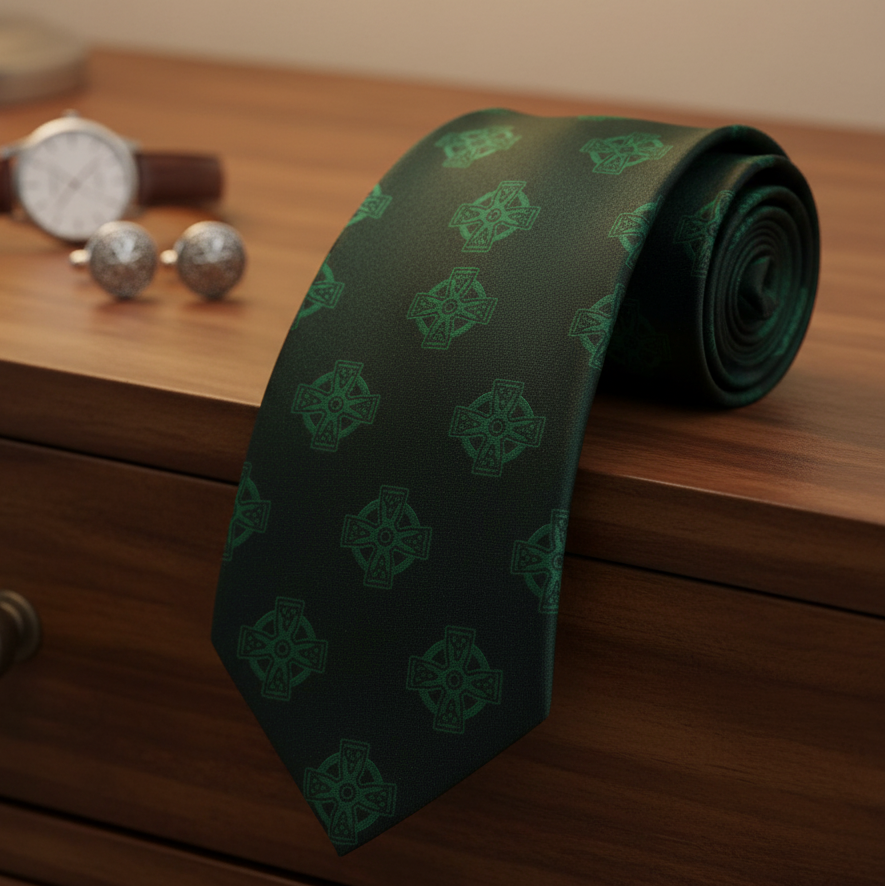 Emerald Green Celtic Cross Necktie