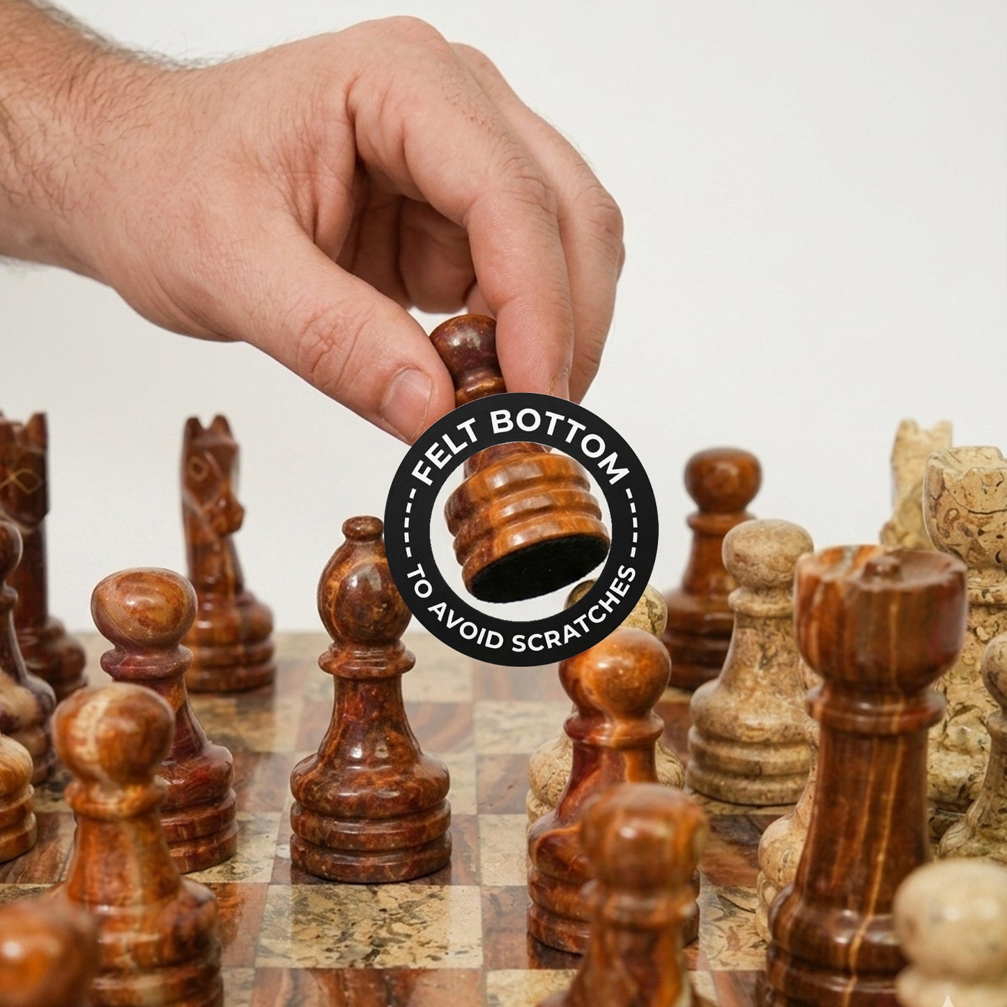 Coral Brown Marble Chess Set 12 Inches - Premium Handcrafted