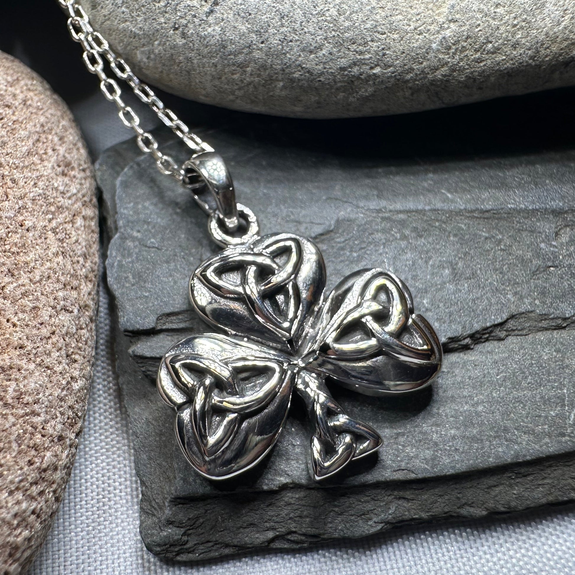 Trinity Knot Irish Shamrock Necklace in Sterling Silver — view 5