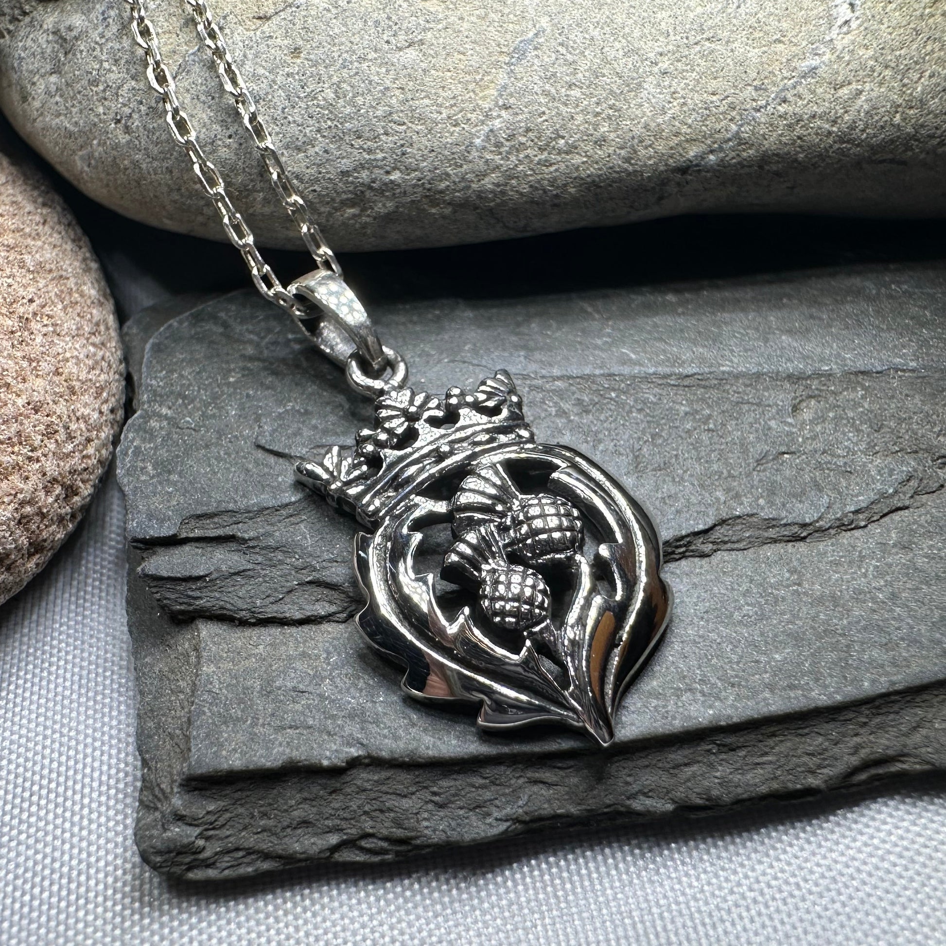 Double Thistle Scottish Luckenbooth Necklace in Sterling Silver — view 5