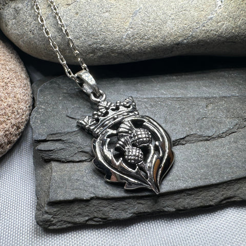 Load image into Gallery viewer, Double Thistle Scottish Luckenbooth Necklace in Sterling Silver
