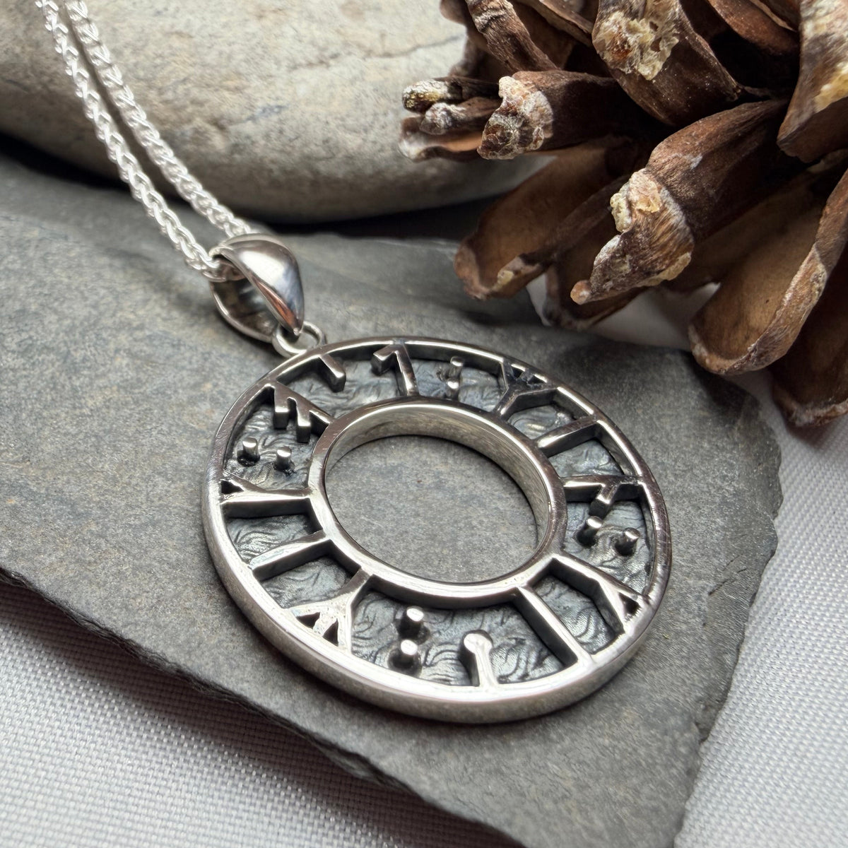 "My Love, Kiss Me" Norse Runes Necklace in Sterling Silver