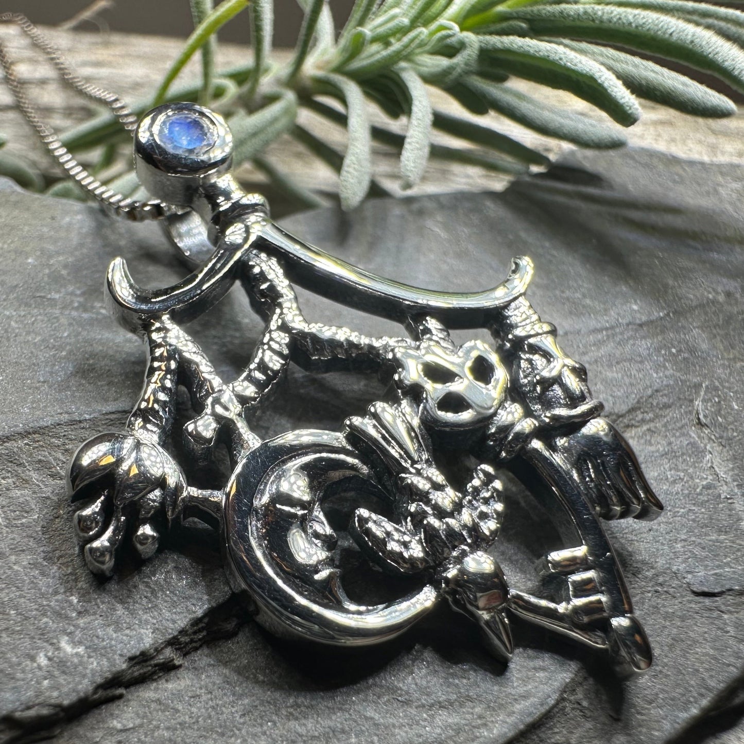 Moonstone Italian Cimaruta Pendant in Sterling Silver — view 3