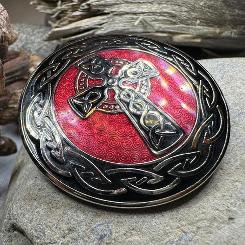 Load image into Gallery viewer, Enamel Celtic Cross Round Brooch
