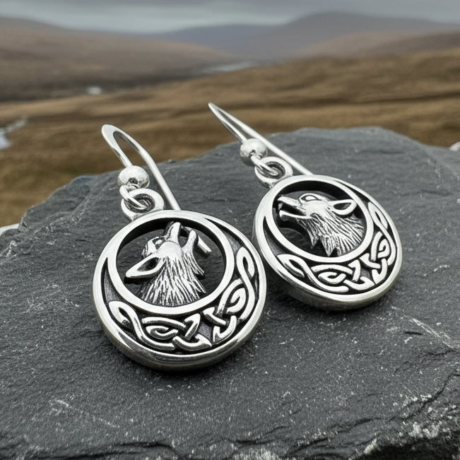 Celtic Wolf Spirit Earrings in Sterling Silver