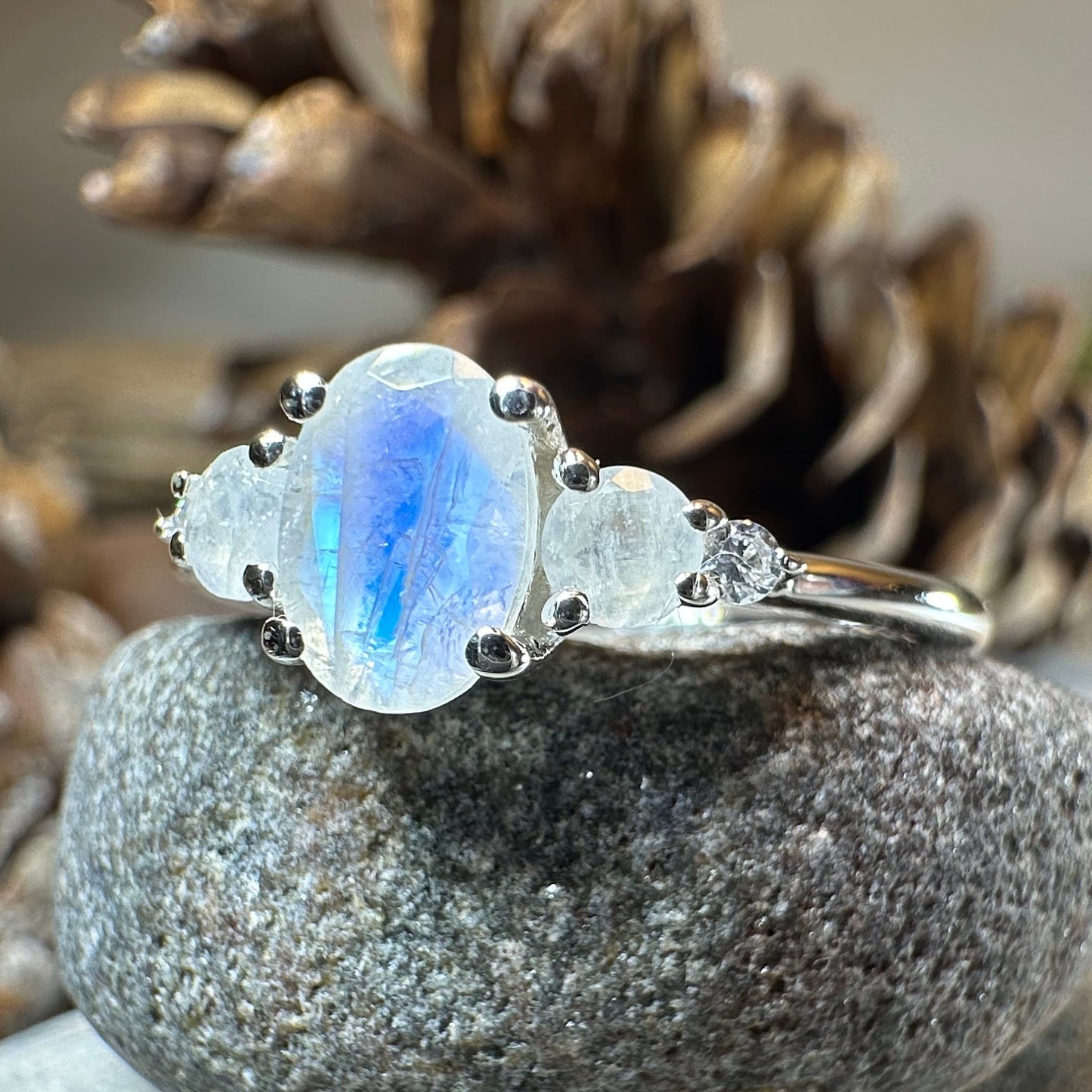 Winter Fire Moonstone Ring