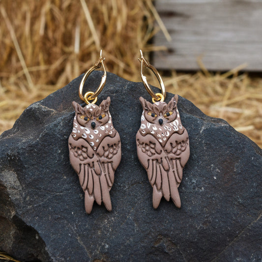 Owl Hoop Earrings for Women