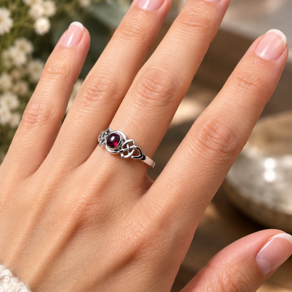 Dahlia Celtic Knot Garnet Ring for Women