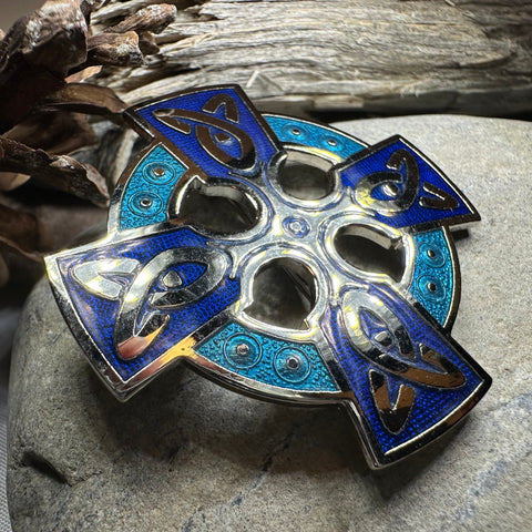 Load image into Gallery viewer, Enamel Celtic Cross Brooch
