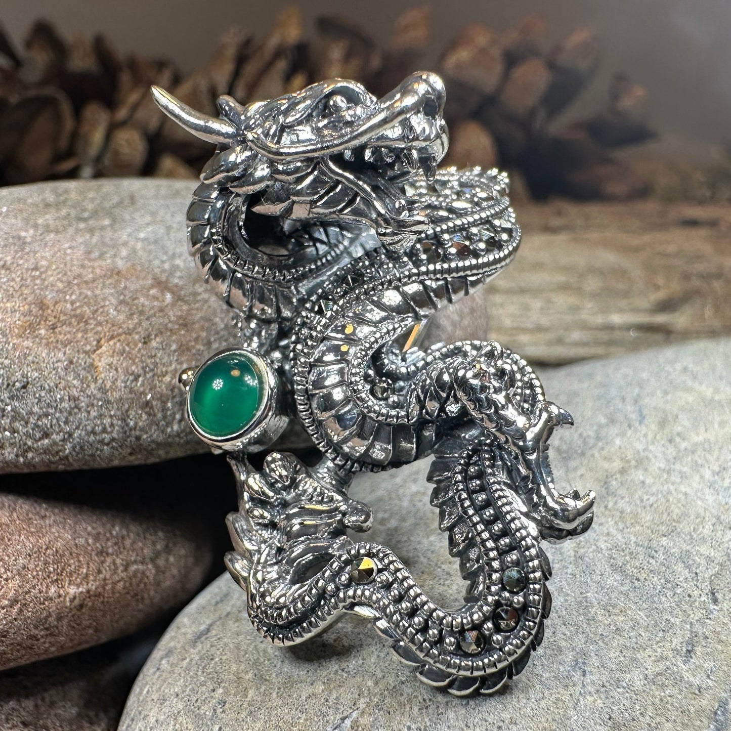 Celtic Rising Dragon Brooch in Sterling Silver