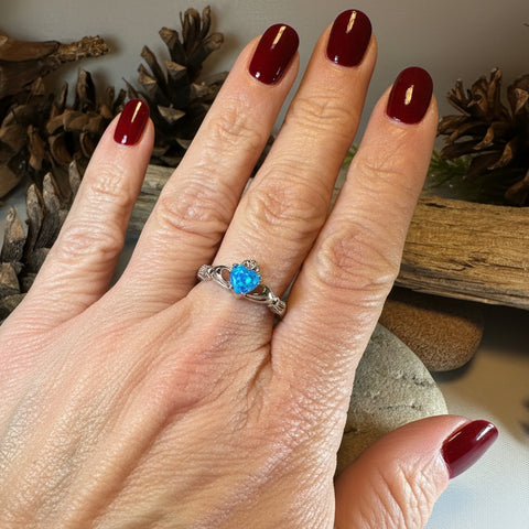 Load image into Gallery viewer, Ocean Blue Opal Claddagh Ring
