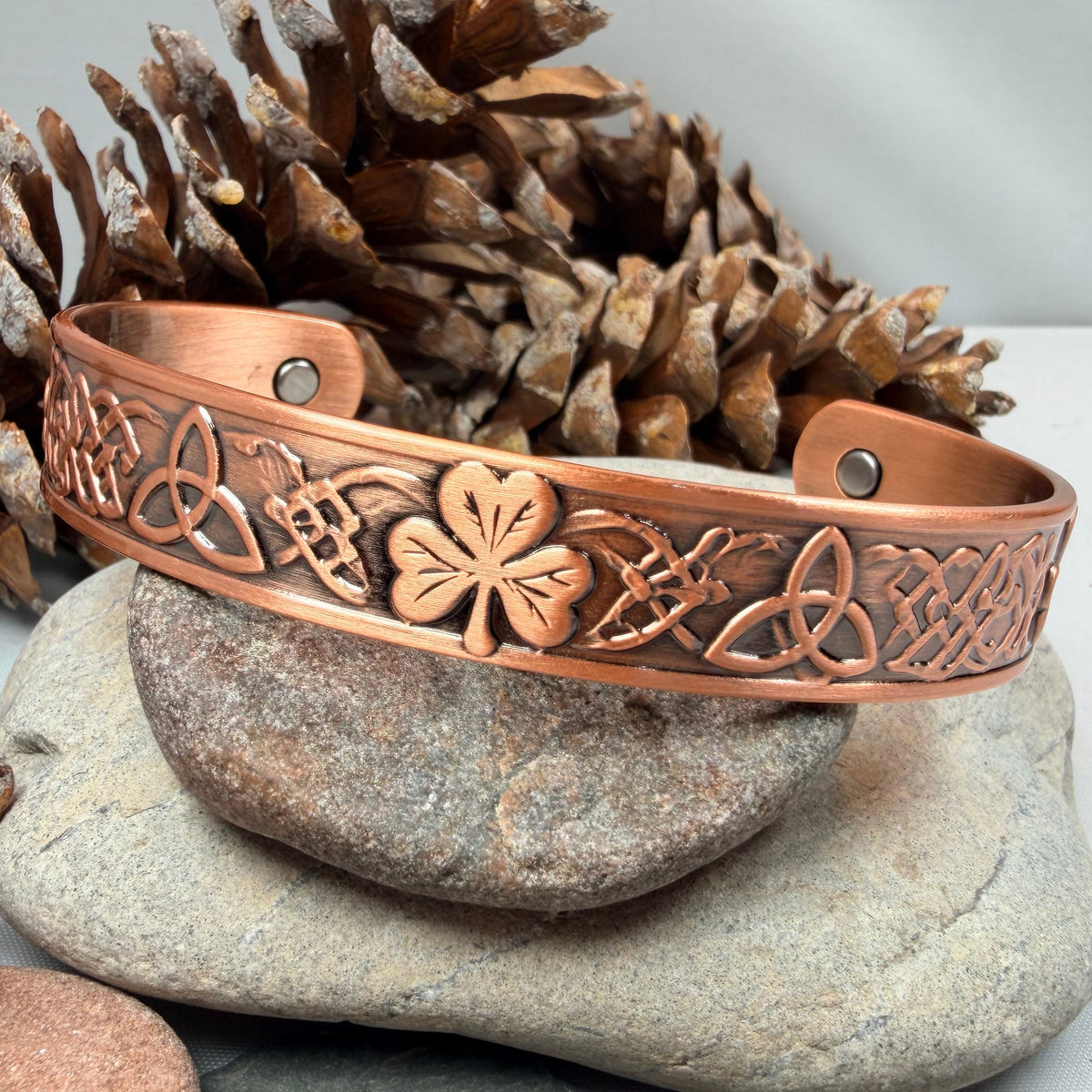 Trinity Knot & Irish Shamrock Copper Cuff Bracelet