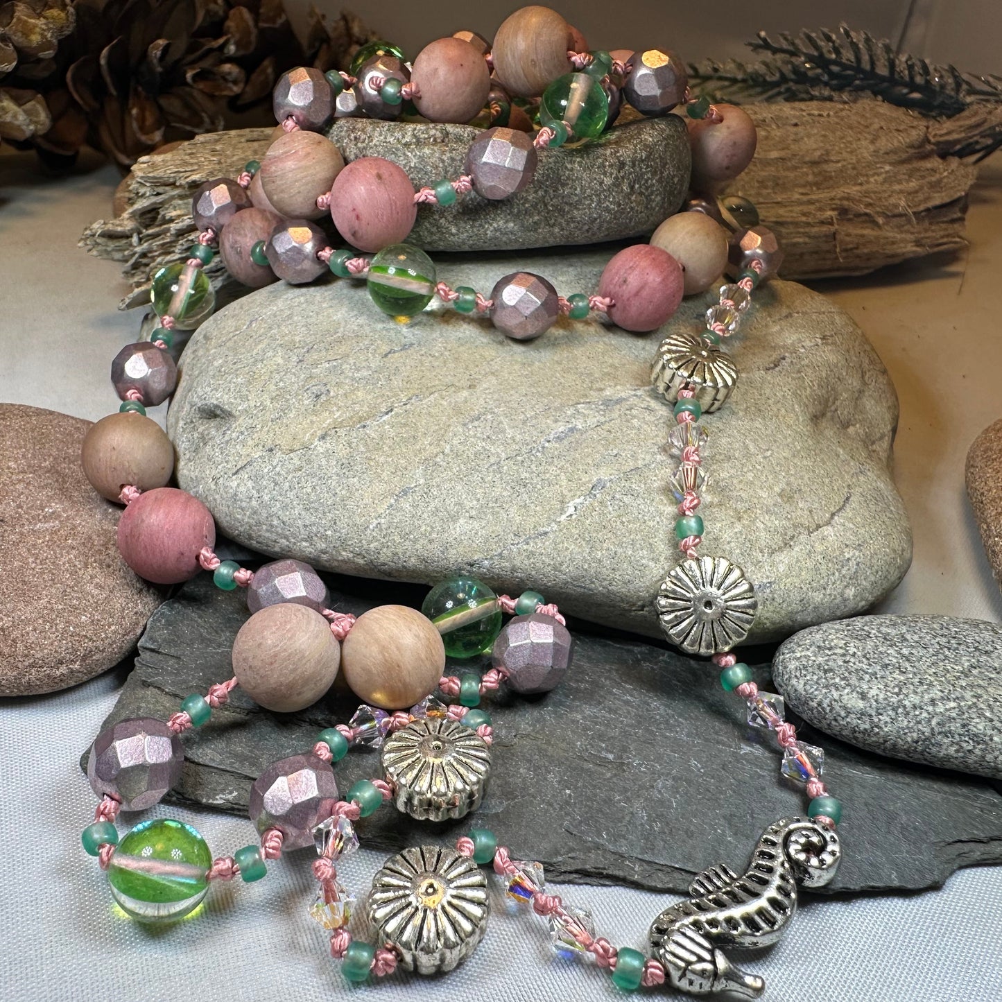 Pink Seahorse Blossom Long Necklace