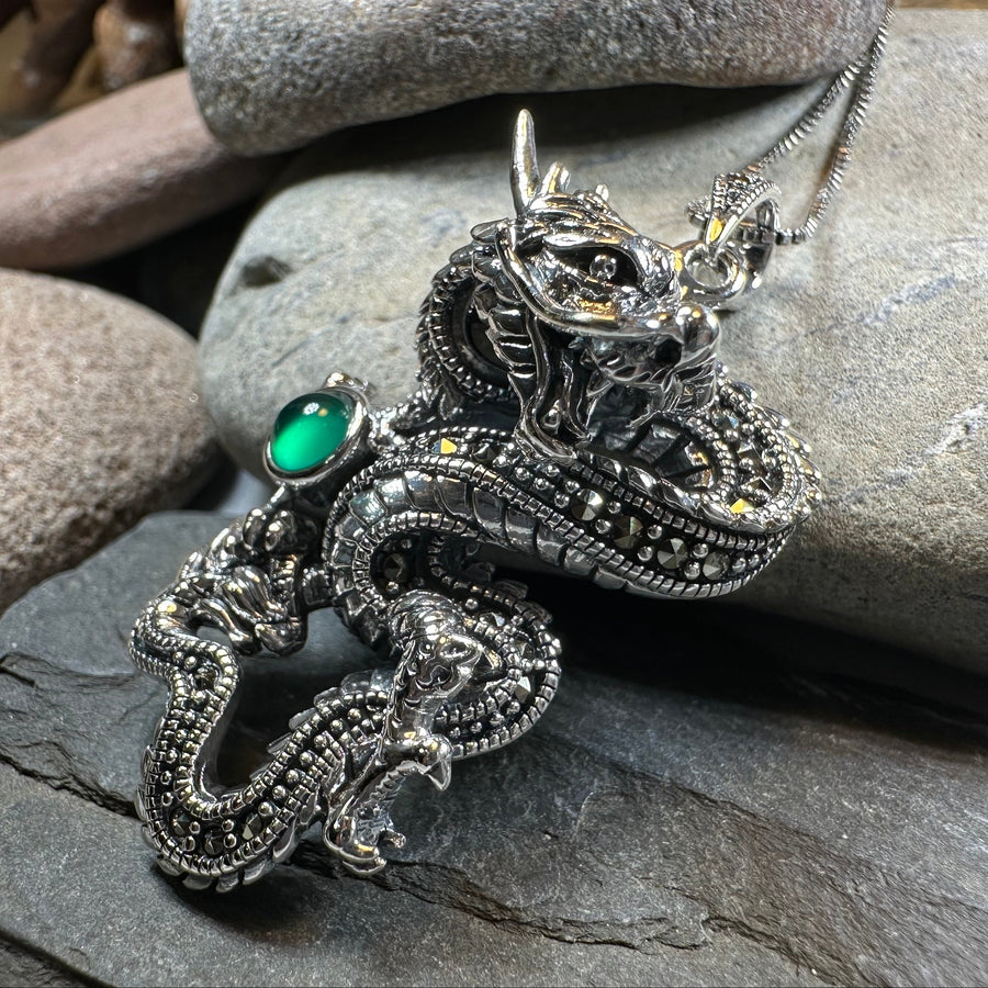 Avrae Marcasite Dragon Necklace in Sterling Silver