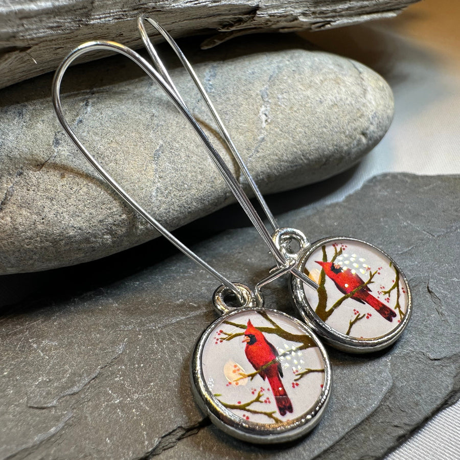 Winter Cardinal Art Earrings