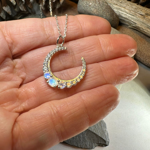 Load image into Gallery viewer, Moonstone Crescent Moon Necklace
