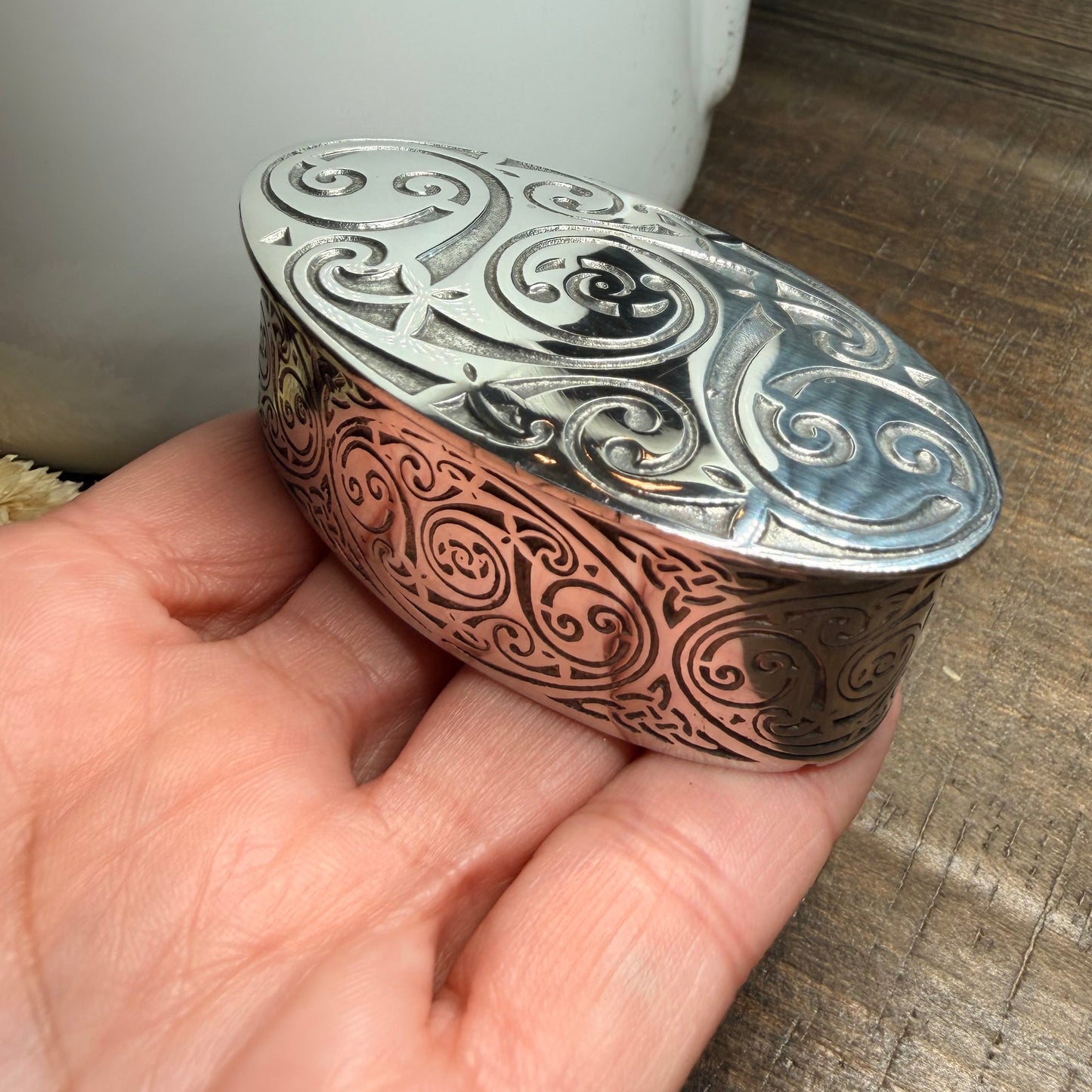 Oval Celtic Spiral Trinket Box - Handmade in Pewter
