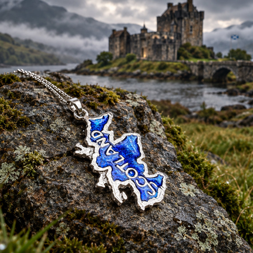 Scottish Blue Scotland Map Necklace - Handmade in Scotland