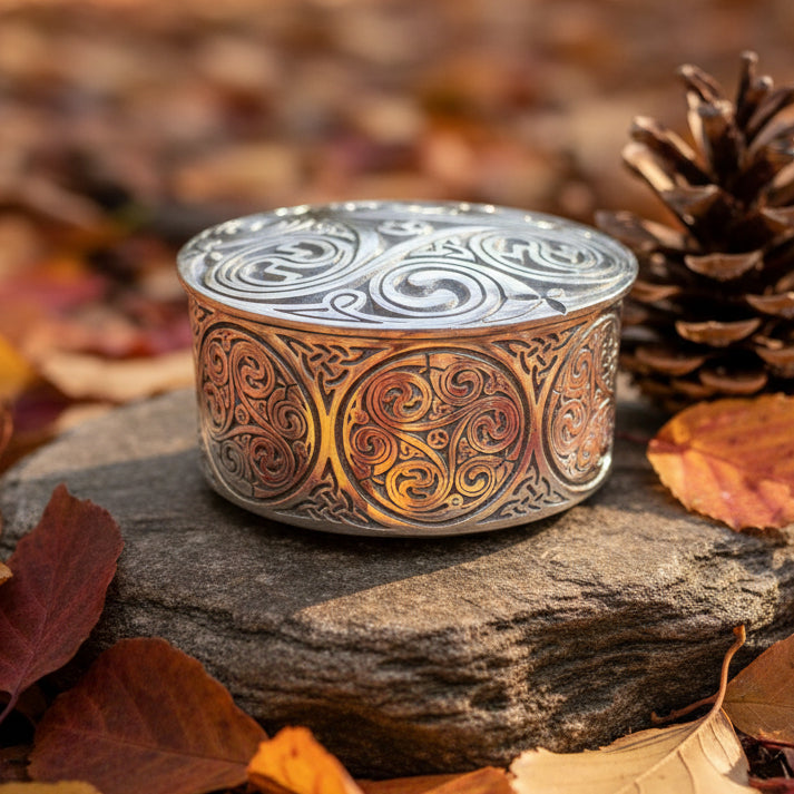Round Celtic Triple Spiral Trinket Box  Handmade in Pewter