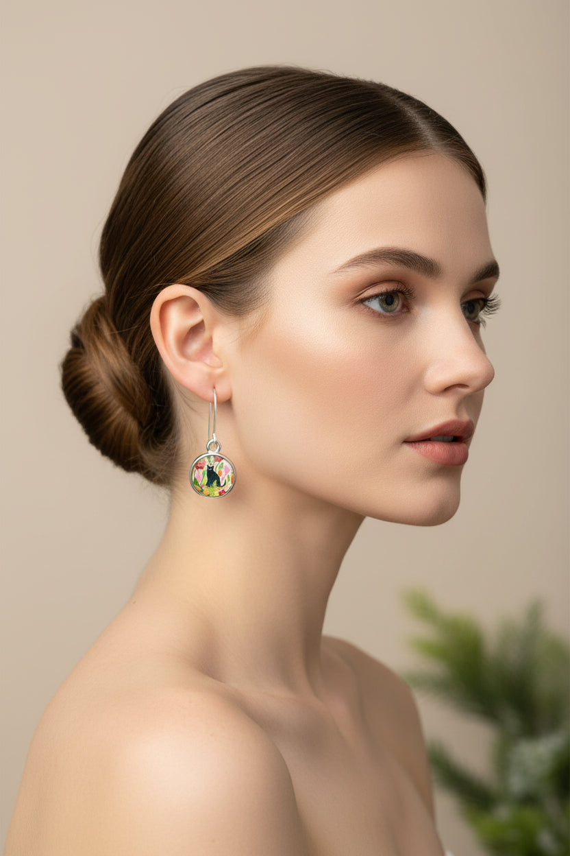 Garden Black Cat Art Earrings — view 2