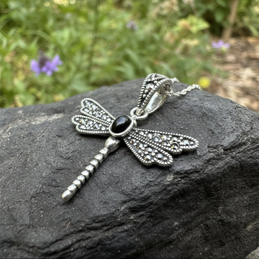 Hope Marcasite Dragonfly Necklace in Sterling Silver