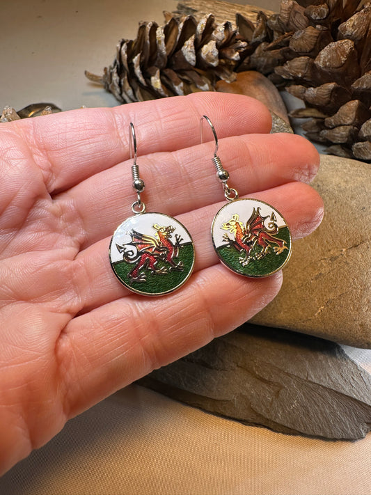Bangor Welsh Dragon Enamel Earrings - Wales Gift