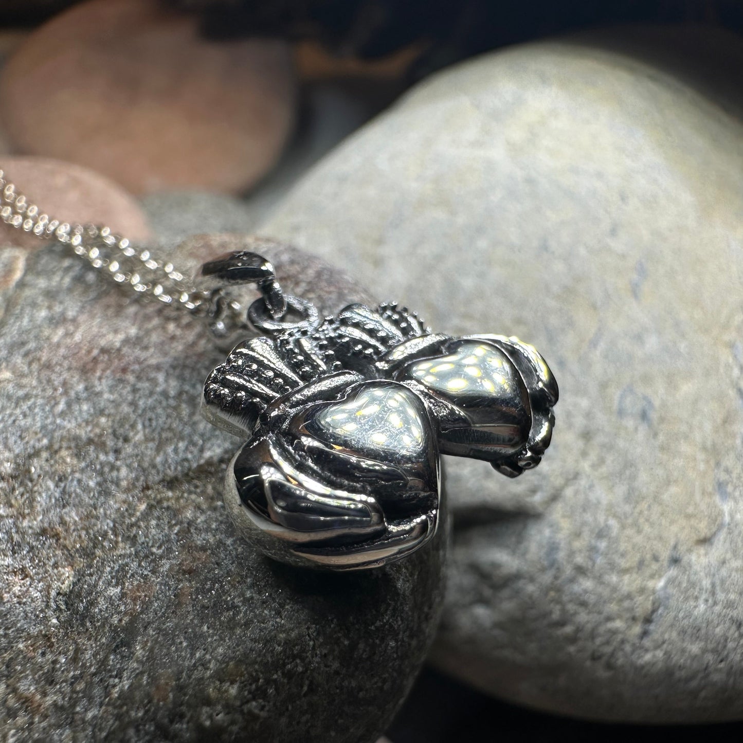 Croi Double Heart Irish Claddagh Necklace in Sterling Silver